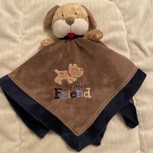 Carter's Puppy Dog "My Best Friend" Brown & Navy Blue Satin Plush Baby Lovey